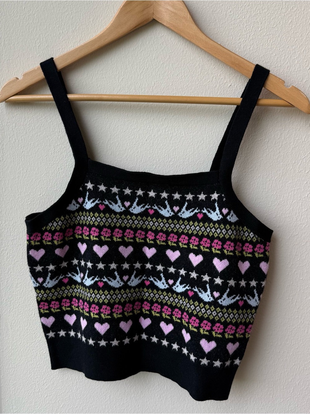 Anthropologie Maeve Sleeveless Cropped Knit Sweater Heart Dove Print Tank Top
